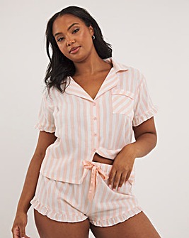 Boux Avenue Peach Stripe Frill Shorts Pyjama Set