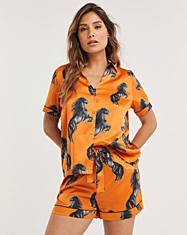 Chelsea Peers Woven Satin Horse Print Short Pyjama Set