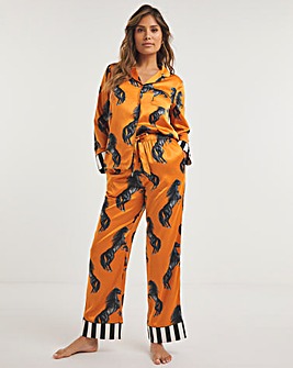 Chelsea Peers Woven Satin Horse Print Long Pyjama Set