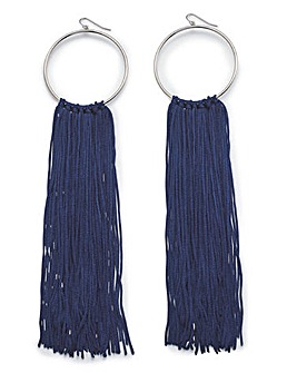 Navy Tassel Hoops
