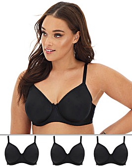 Pretty Secrets 3 Pack Claire BLACK Moulded Full Cup Wired Bras