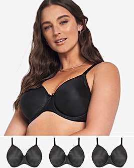 Pretty Secrets 3 Pack Claire BLACK Moulded Full Cup Wired Bras