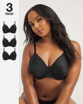 Pretty Secrets 3 Pack Claire BLACK Seamfree Full Cup Wired Bras