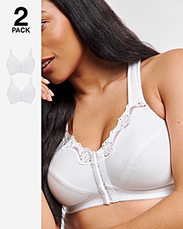 Pretty Secrets 2 Pack Sarah Front Fastening Bras B-DD - White