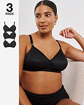 Pretty Secrets 3 Pack Black Claire Full Cup Non Wired Bras B-E - Black