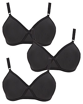 Pretty Secrets (3 Pack) Full Cup Non Wired Bras (B-E) Black