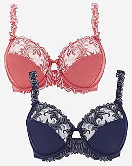 Pretty Secrets 2 Pack Flora Embroidered Full Cup Wired Bras
