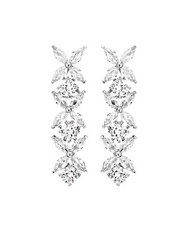 Silver Plated Cubic Zirconia Floral Tennis Drop Earring