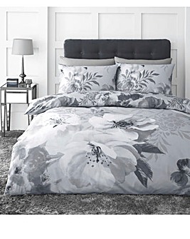 Catherine Lansfield Dramatic Floral Silver Duvet Cover Set