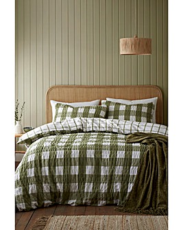 Catherine Lansfield Brushed Seersucker Gingham Duvet Set