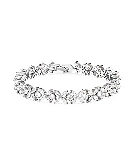 Silver Plated Cubic Zirconia Floral Tennis Bracelet