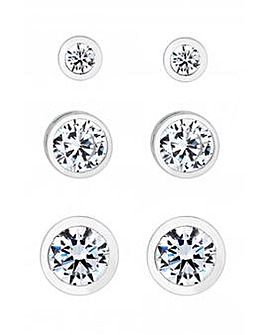 Simply Silver Sterling Silver 925 White Cubic Zirconia Stud Earrings - Pack of 3