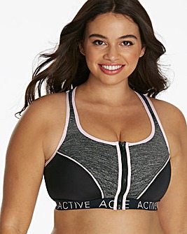 Naturally Close Grey/Black/Pink Zip Front Active Wear High Impact Sports Bra