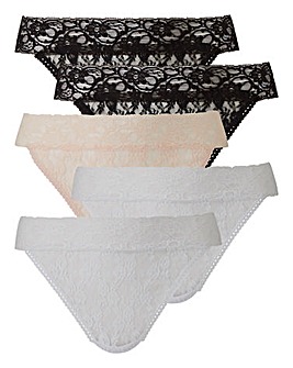 Pretty Secrets 5 Pack Black/White/PINK Lace Thongs