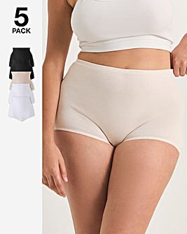 Pretty Secrets (5 Pack) Cotton Comfort Short Knickers Black/White/ Blush