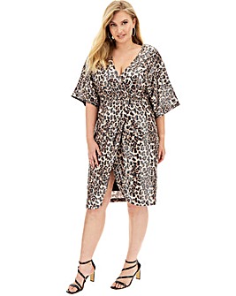 Leopard Print Sequinned Wrap Dress