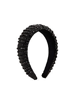 Black Crystal And Bead Large Headband