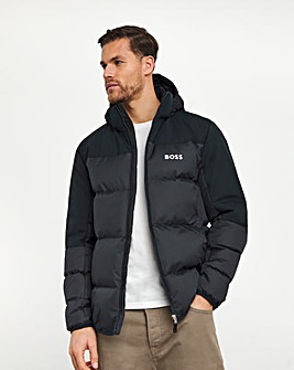 BOSS Navy Padded Hooded Coat