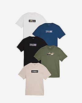 Jack & Jones Print Crew Neck 5 Pack T-Shirts