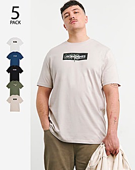 Jack & Jones Print Crew Neck 5 Pack T-Shirts