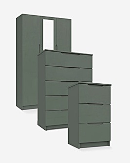 Sorrento Matte 3 Piece Bedroom Package (Bedside, Chest, 2 Door Wardrobe)