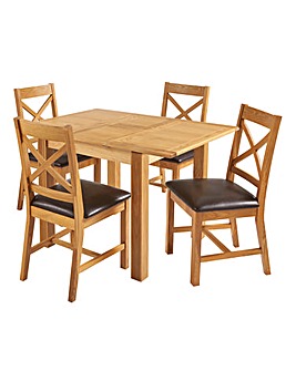 Norfolk Oak and Oak Veneer Small Extending Dining Table and 4 Chairs