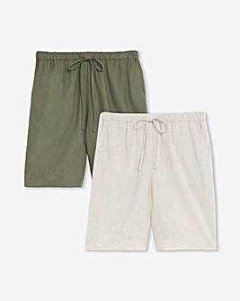 2 Pack Stone/Khaki Linen Mix Knee Length Shorts