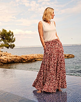 Printed Crinkle Tiered Maxi Skirt