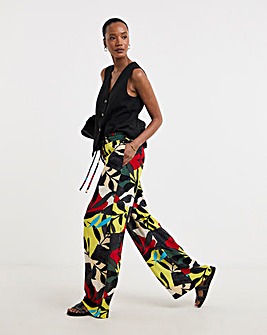 Tropical Crinkle Pull On Wide Leg Trousers