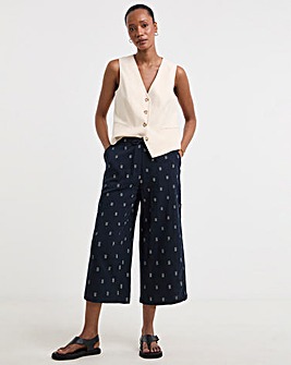 Pure Cotton Textured Cropped Wide Leg Culottes