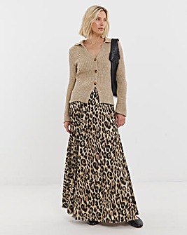 Animal Pleated Pull On Jersey Maxi Skirt