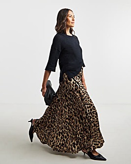 Animal Pleated Pull On Jersey Maxi Skirt