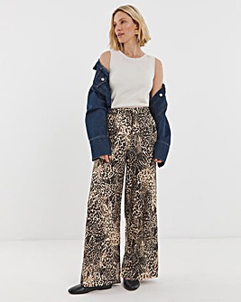 Animal Print Herringbone Wide Leg Trouser