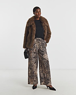 Animal Print Textured Wide Leg Trouser