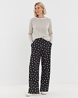 Spot Print Herringbone Wide Leg Trouser