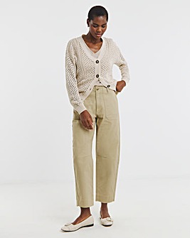 Stone Cotton Rich Barrel Leg Chino Trouser
