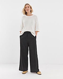 Black Stripe Drawstring Wide Leg Trouser