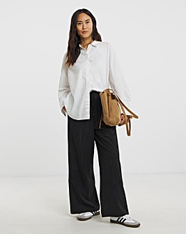 Black Pinstripe Drawstring Wide Leg Trouser