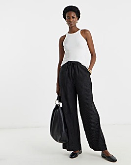 Black Pinstripe Drawstring Wide Leg Trouser