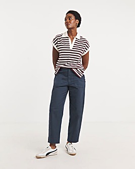 Navy Casual Barrel Leg Trouser
