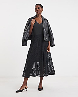 Black Lace Godet Skirt