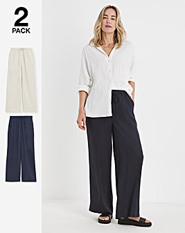 2 Pack Linen Wide Leg Trousers