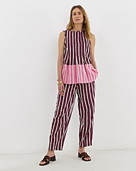 Plum Stripe Linen Mix Barrel Leg Trouser