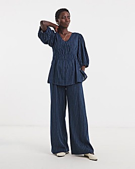 Navy Stripe Linen Mix Trouser