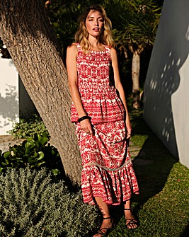 Border Print Maxi Skirt