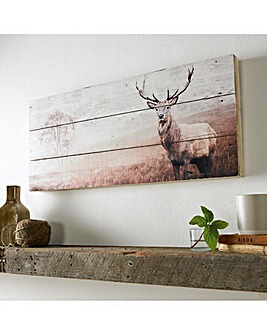 Home Stag Print On Wood Wall Art