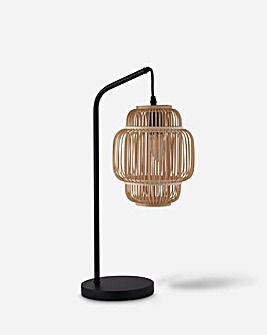 Black Table Lamp With Bamboo Frame Shade