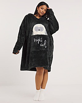 Pretty Secrets Night Owl Fleece Hooded Sleepshirt with Socks