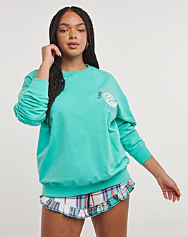 Embroidered Sweatshirt and Check Short Pyjama Set