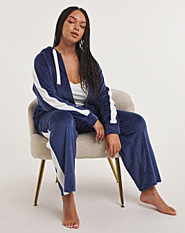 Soft Velour Side Strip Hoodie and Wide Leg Lounge Set